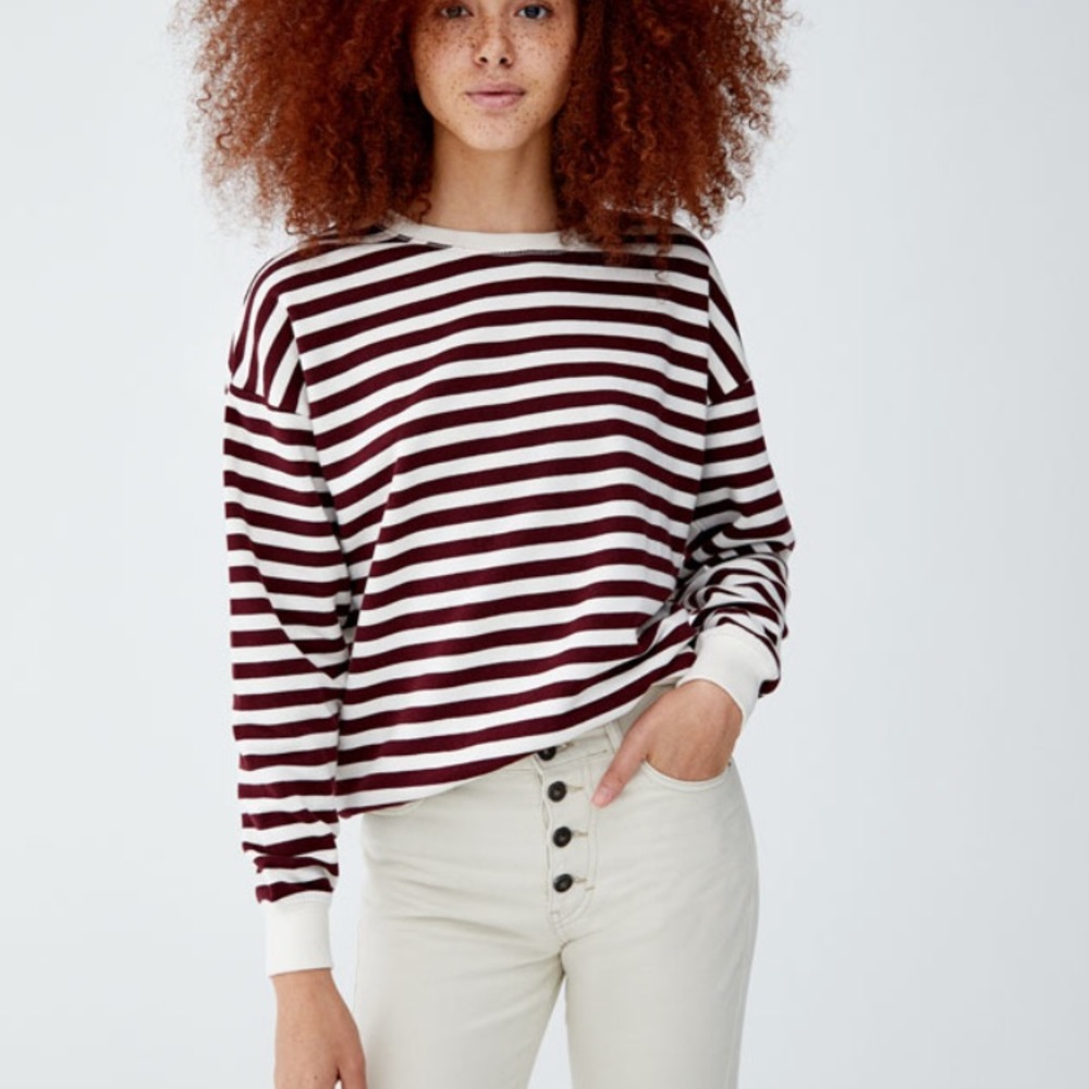 NEW PULL & BEAR Red & white striped SWEATSHIRT M